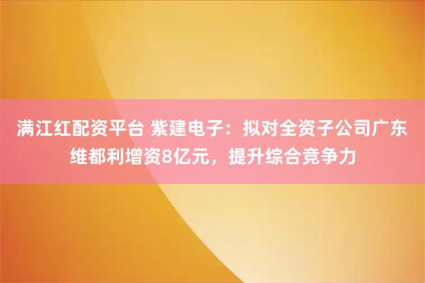 满江红配资平台 紫建电子：拟对全资子公司广东维都利增资8亿元，提升综合竞争力